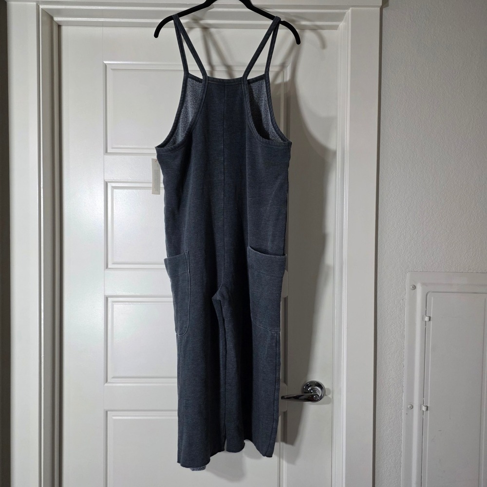 Colsie Women Ebony Gray Fleece Lounge Jumpsuit Wide Leg Raw Hem Large NEW